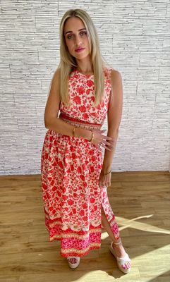 The Roman Paisley Border Tie Blouse In Red