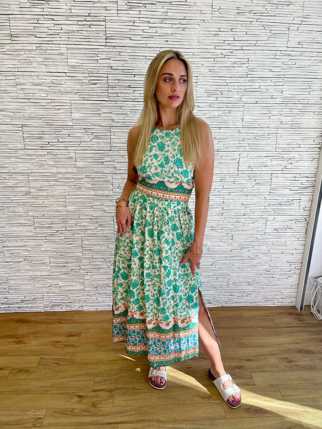 The Roman Paisley Border Skirt In Green (Co Ord)