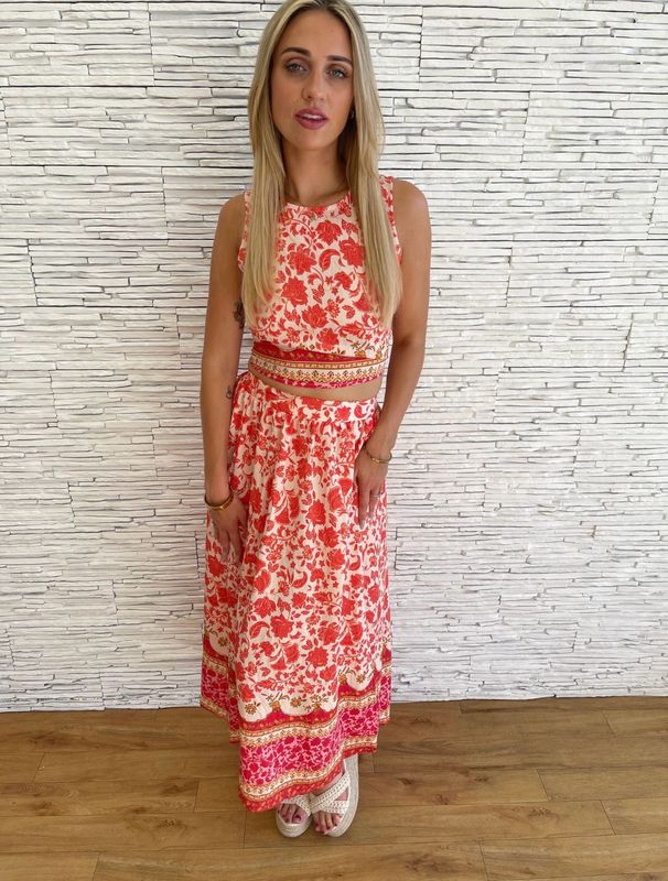 The Roman Paisley Border Skirt In Red (Co Ord)