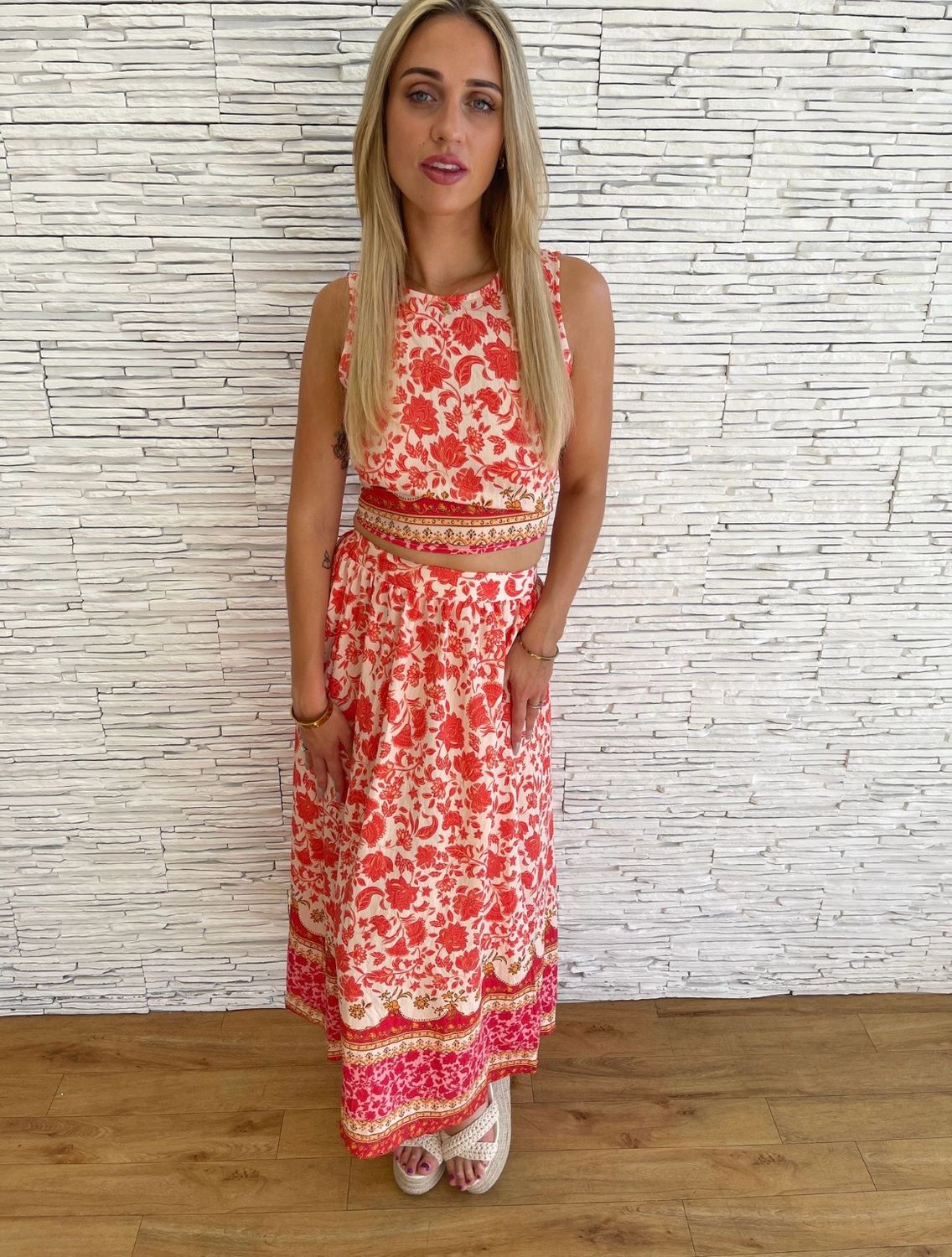 The Roman Paisley Border Skirt In Red (Co Ord)