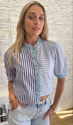 The Daisy Ditsy Print Stripe Blouse In Blue