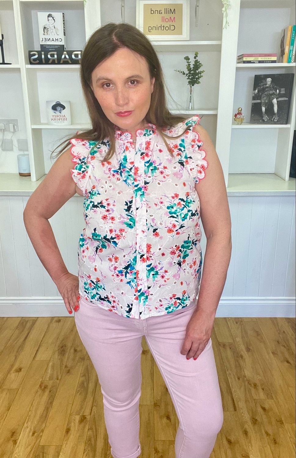 The Abbie Floral Embroidery Anglaise Blouse In Pink/Lilac