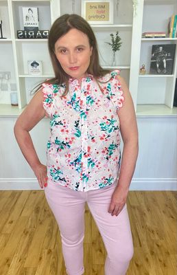 The Abbie Floral Embroidery Anglaise Blouse In Pink/Lilac