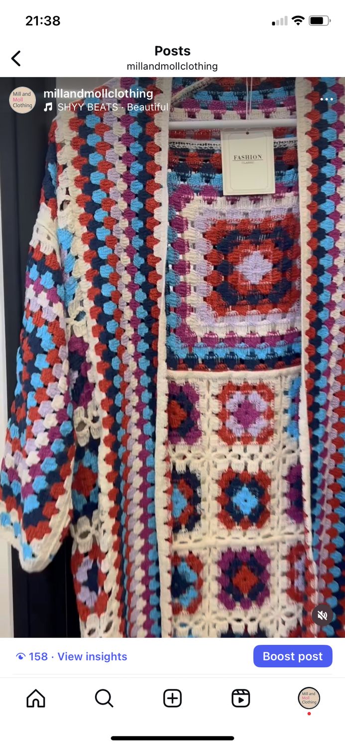 Red and Blue Patterned Crochet Cardi