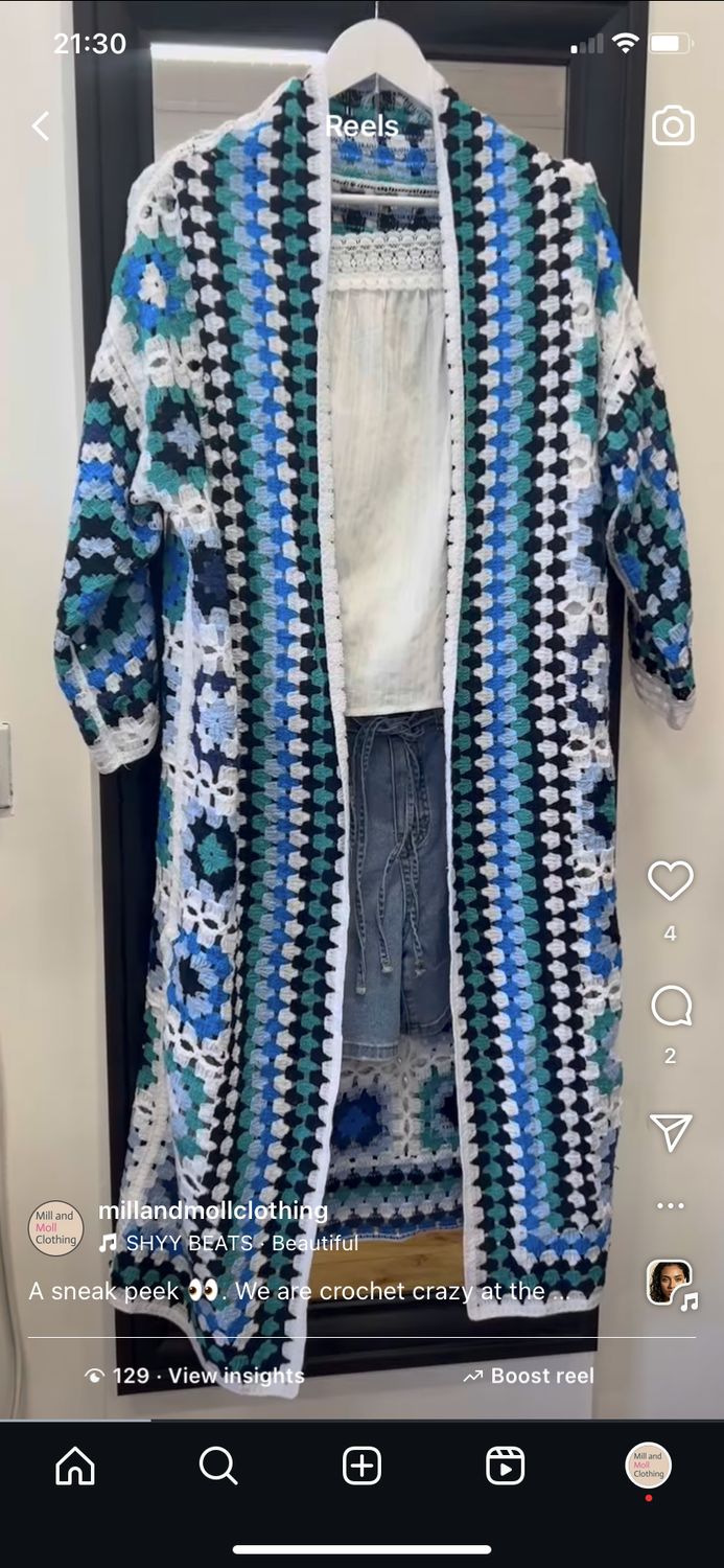 Blue and White Patterned Crochet Cardigan