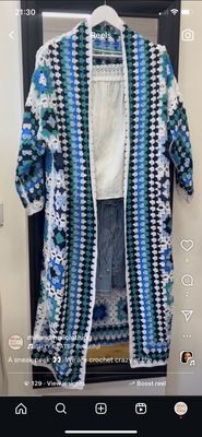 Blue and White Patterned Crochet Cardigan