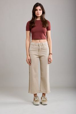 Toxik Wide Leg Crop Jeans in Beige