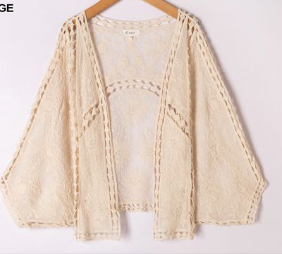 The Ava Crochet Cardigan In Beige