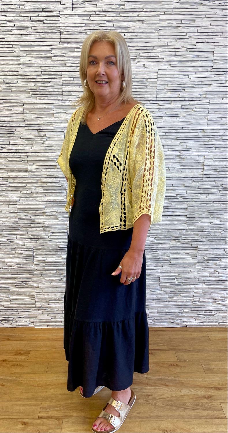 The Ava Crochet Cardigan In Lemon
