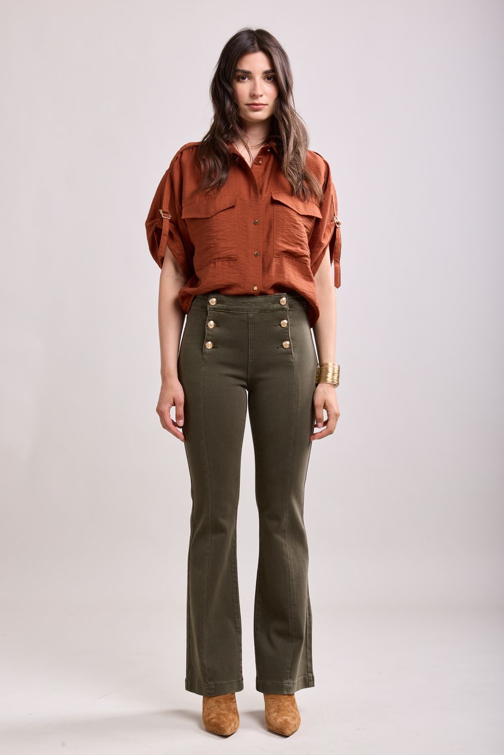 Toxik Military Flare Jean In Khaki