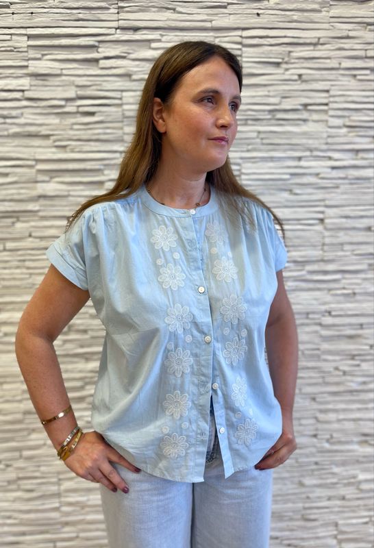 The Rochelle Embroidered Blouse In Sky