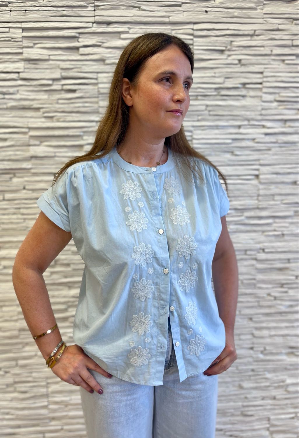 The Rochelle Embroidered Blouse In Sky