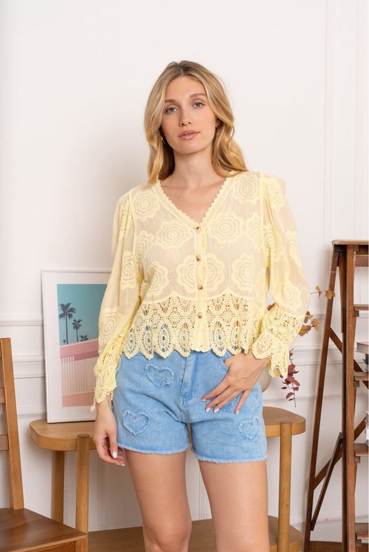 The Annabelle Broderie Anglaise Blouse In Lemon