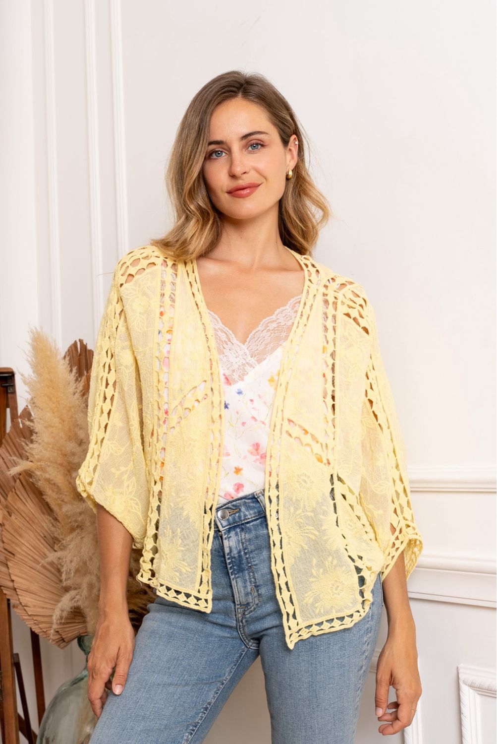 The Ava Crochet Cardigan In Lemon