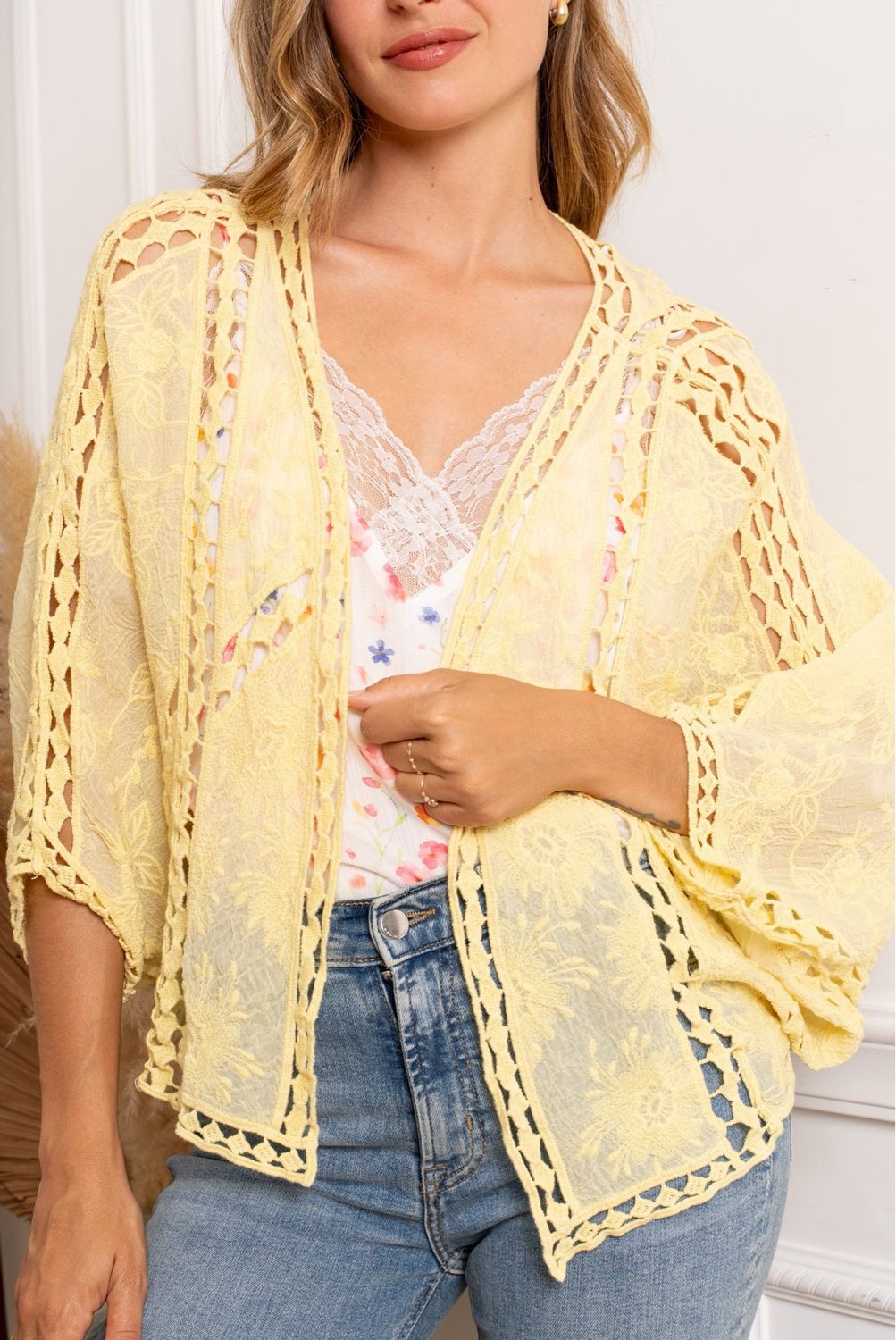 The Ava Crochet Cardigan In Lemon