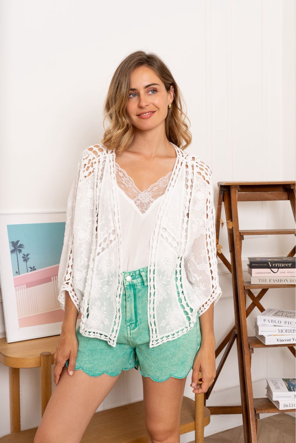The Ava Crochet Cardigan In White