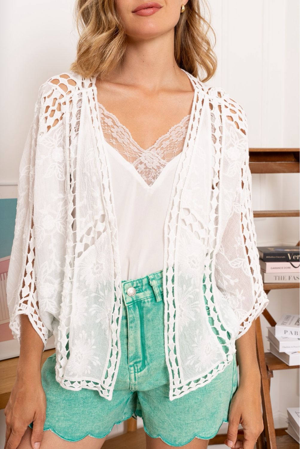 The Ava Crochet Cardigan In White