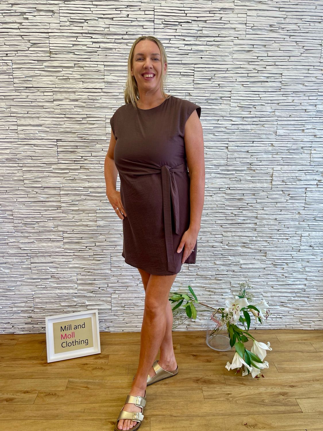 The Tia Tie Dress In Chocolate Brown