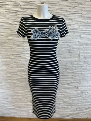 The Evie Nautical Stripe Midi Dress With Denim Motif In Navy