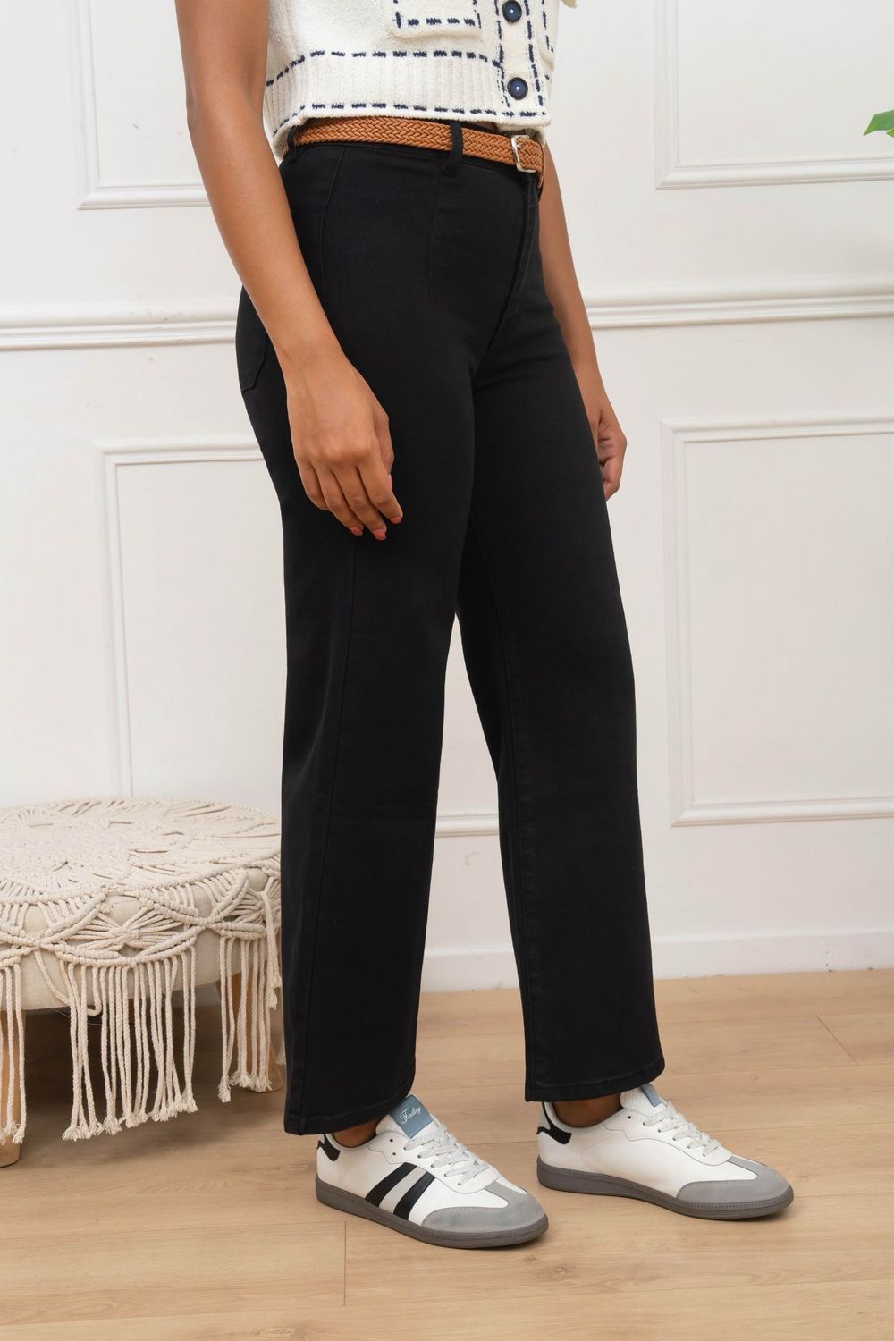 FolyRose Wide Leg Crop Jeans in Black