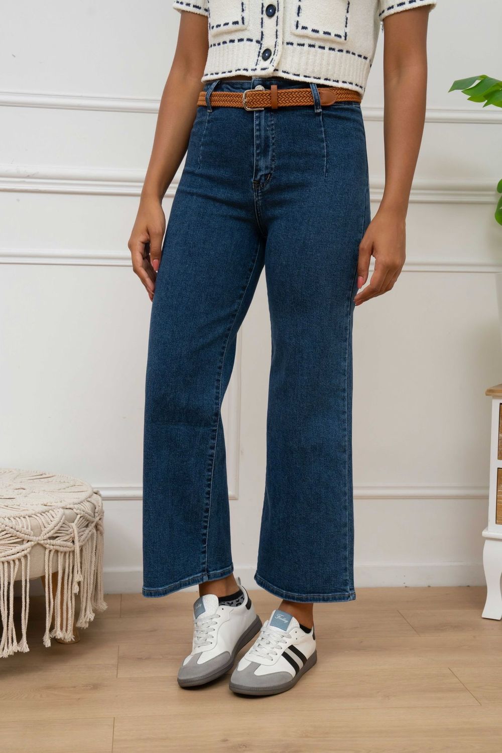 FolyRose Wide Leg Crop Jeans in Denim Blue