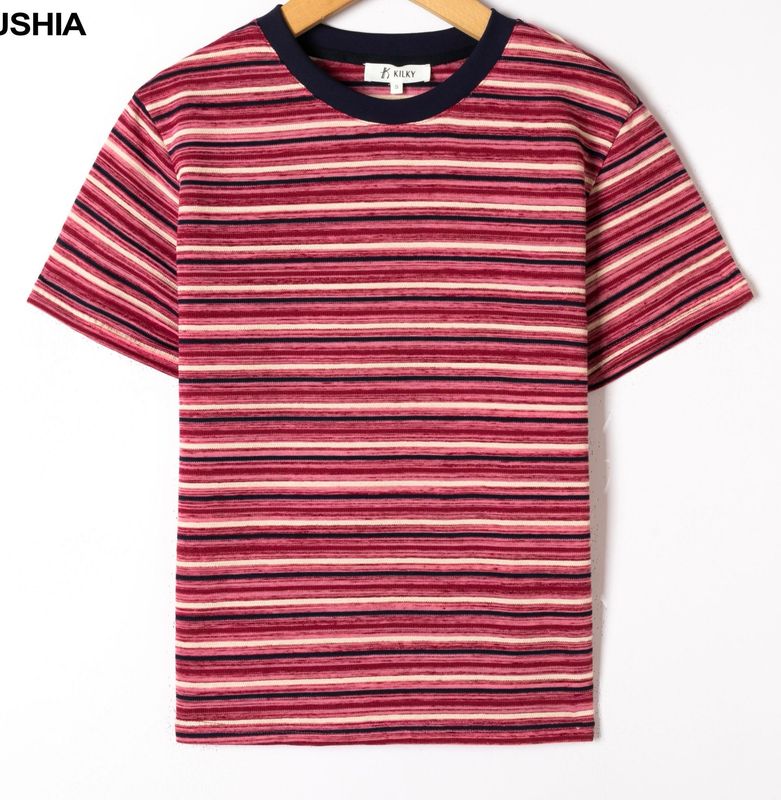 The Ella Stripe T-Shirt in Cherry Red