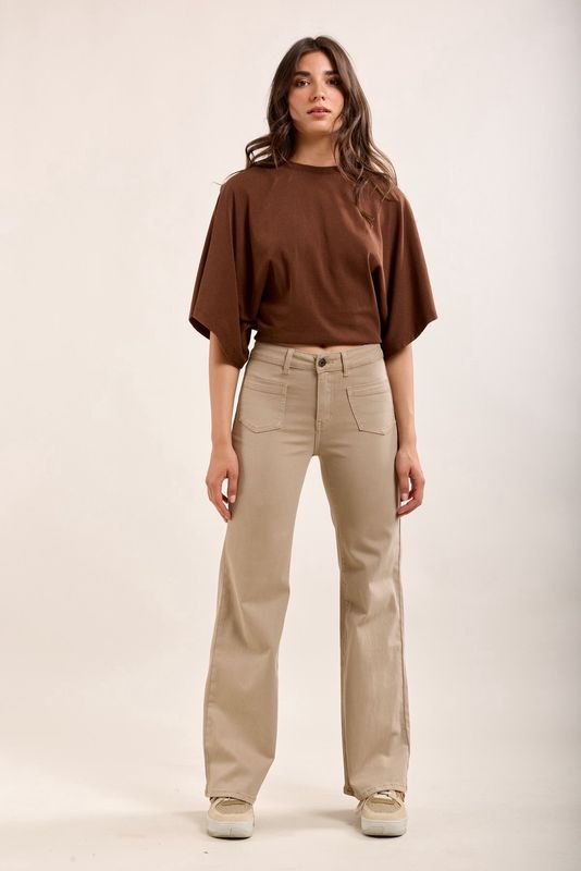 Toxik High Waisted Two Pocket Flare In Beige