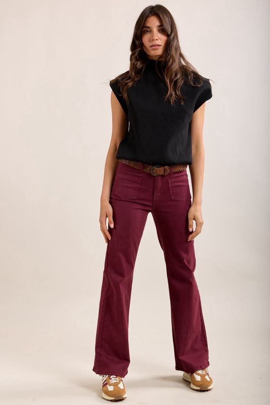 Toxik High Waisted Two Pocket Flare In Cherry Red