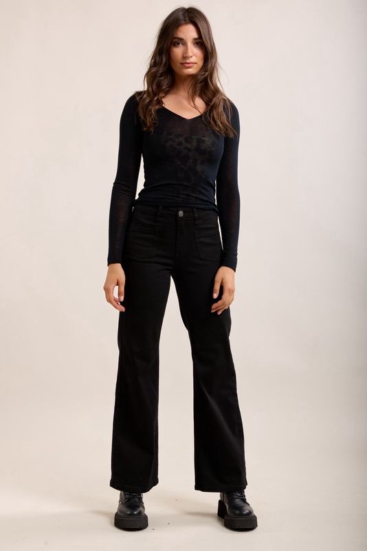 Toxik High Waisted Two Pocket Flare Jeans In Black