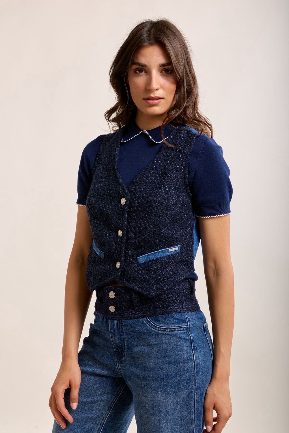 Toxik Chanel Inspired Tweed and Denim Waistcoat