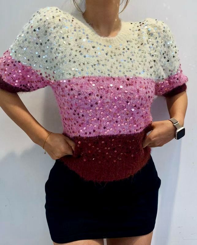 The Avery Knitted Stripe Top In Wine