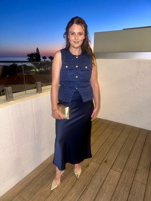 The Aoife Bias Cut Satin Skirt In French Navy