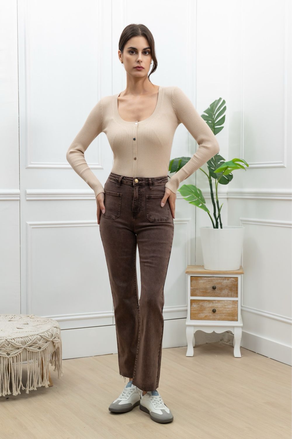 Rose Two Pocket Jeans In Mocha Brown