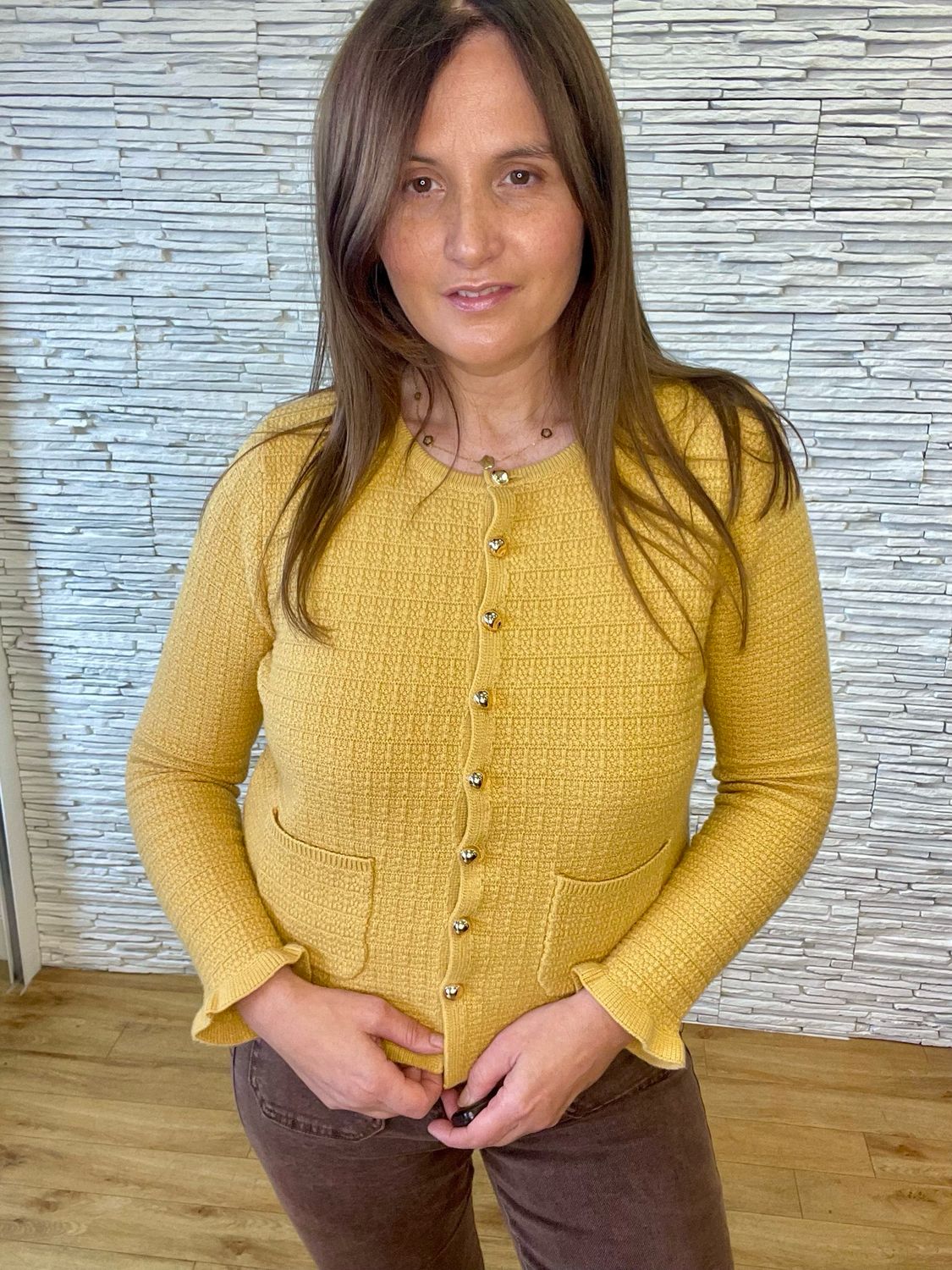 The Emily Two Pocket Cardigan In Mustard