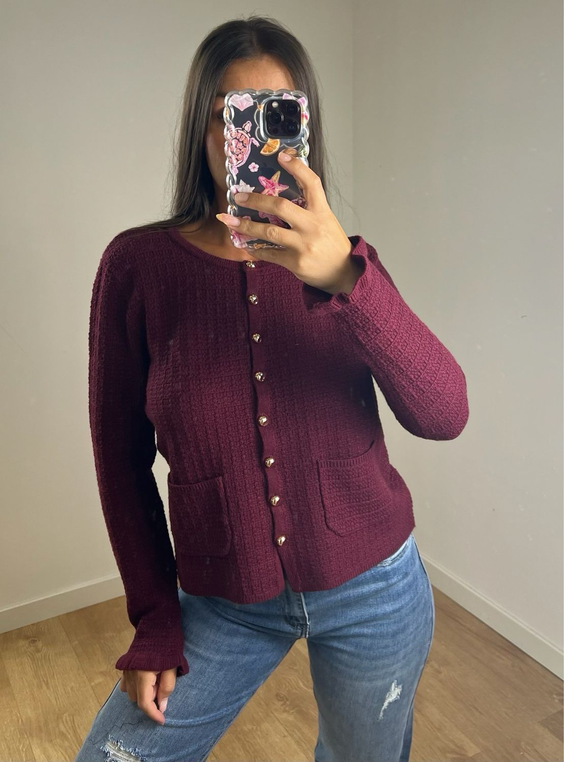 The Emily Two Pocket Cardigan In Burgundy