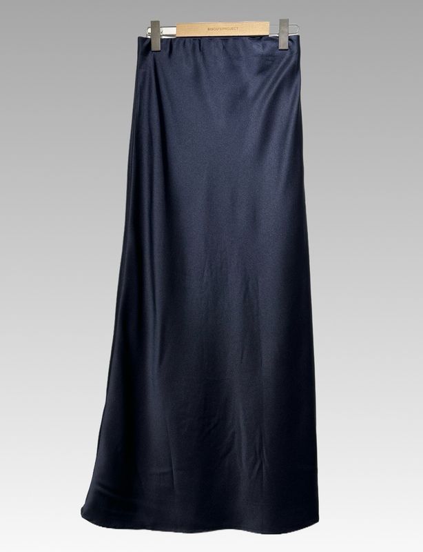 The Aoife Bias Cut Satin Skirt In Navy