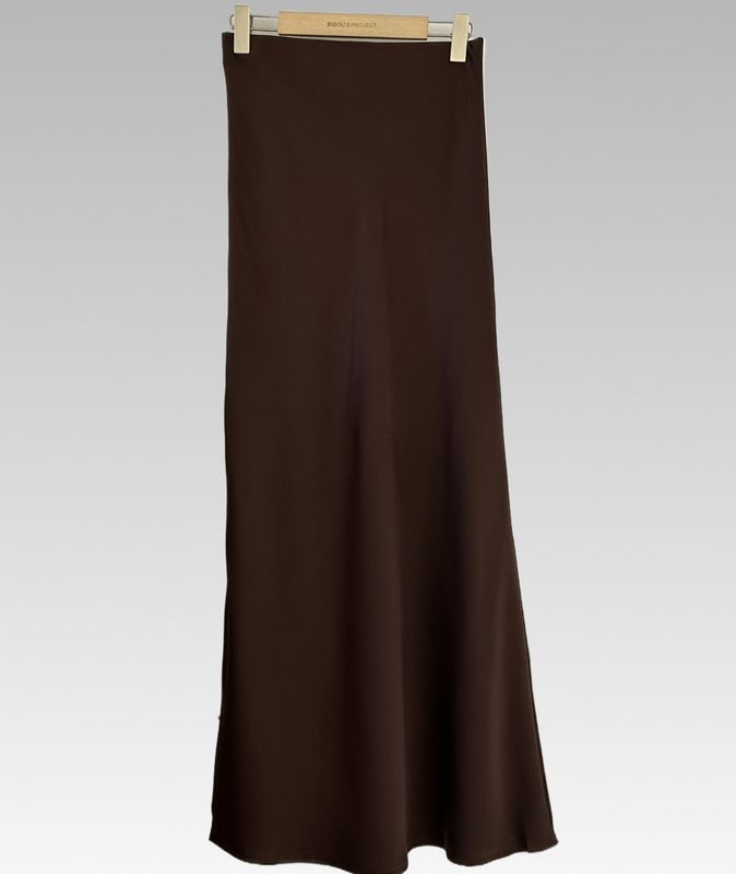 The Aoife Bias Cut Satin Skirt In Dark Chocolate Brown