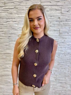 The Parker Gold Button Embellished Waistcoat In Chocolate Brown