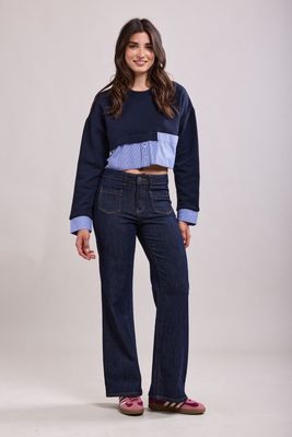 Toxik High Waisted Two Pocket Dark Indigo Flare Jeans