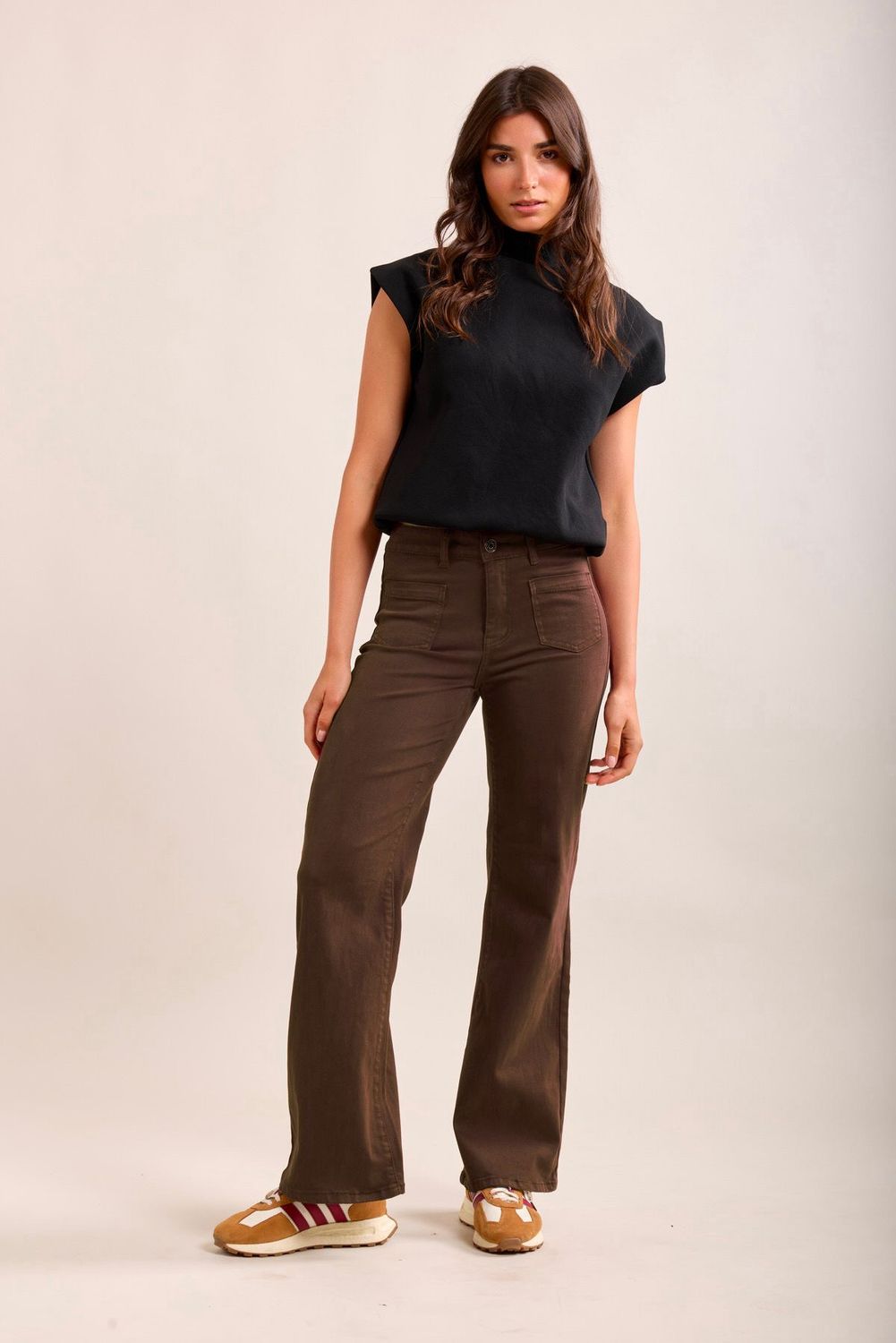 Toxik High Waisted Two Pocket Brown Flare Jeans