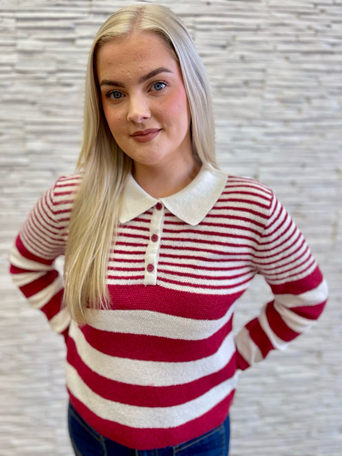The Elsa Stripe Rugby Knit In Cherry