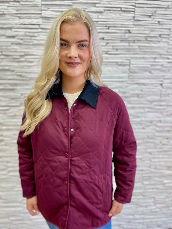 The Cindy Quilted Riding Jacket In Burgundy