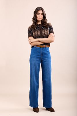 Toxik Belted Flare In Mid Indigo