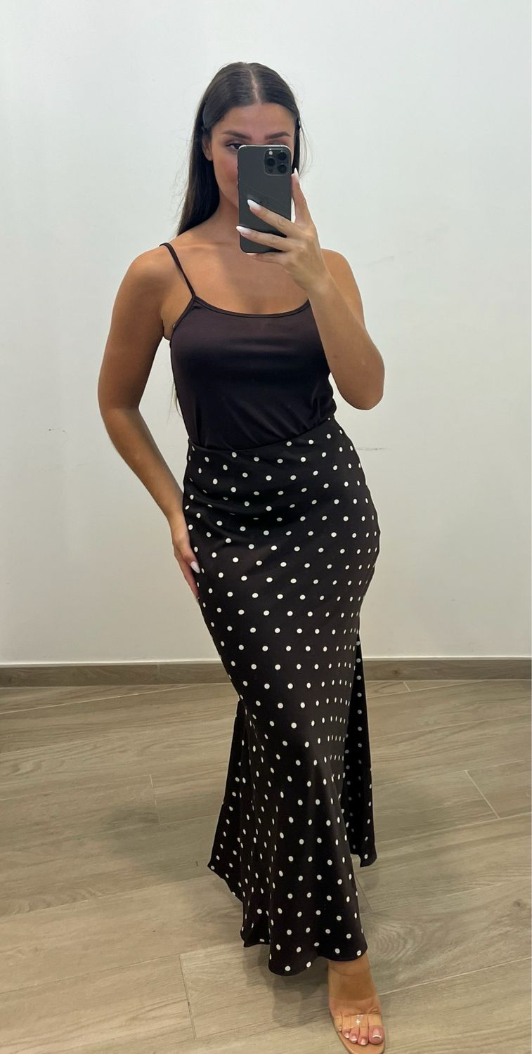 The Faith Polka Dot Bias Skirt In Chocolate
