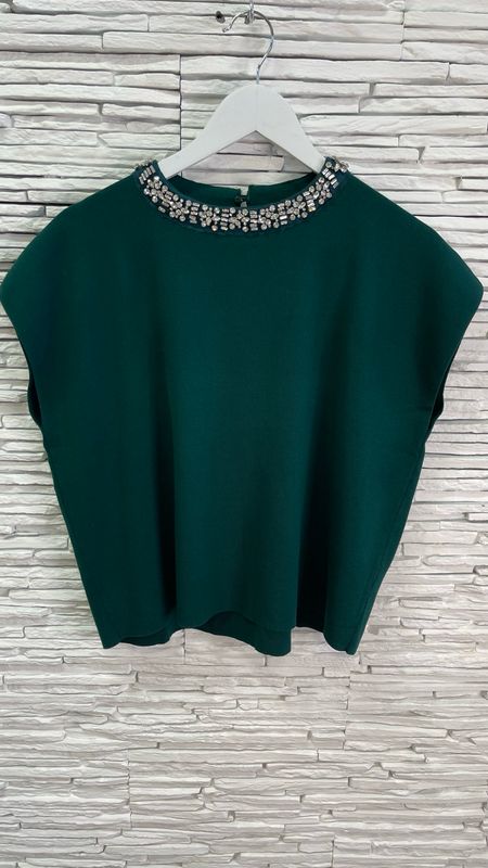 The Riley Embellished Top In Forest Green