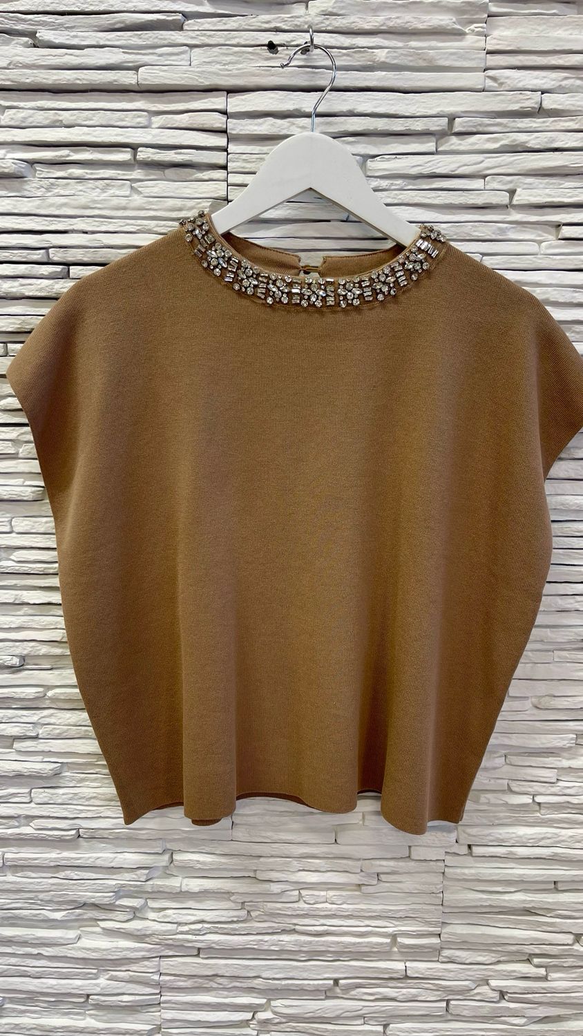 The Riley Embellished Top In Taupe