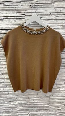 The Riley Embellished Top In Taupe