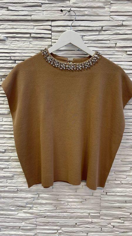 The Riley Embellished Top In Taupe