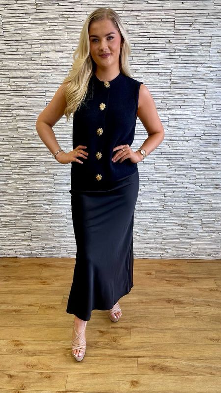 The Aoife Bias Cut Satin Skirt In Black