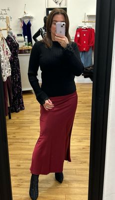 The Aoife Bias Cut Satin Skirt In Burgundy